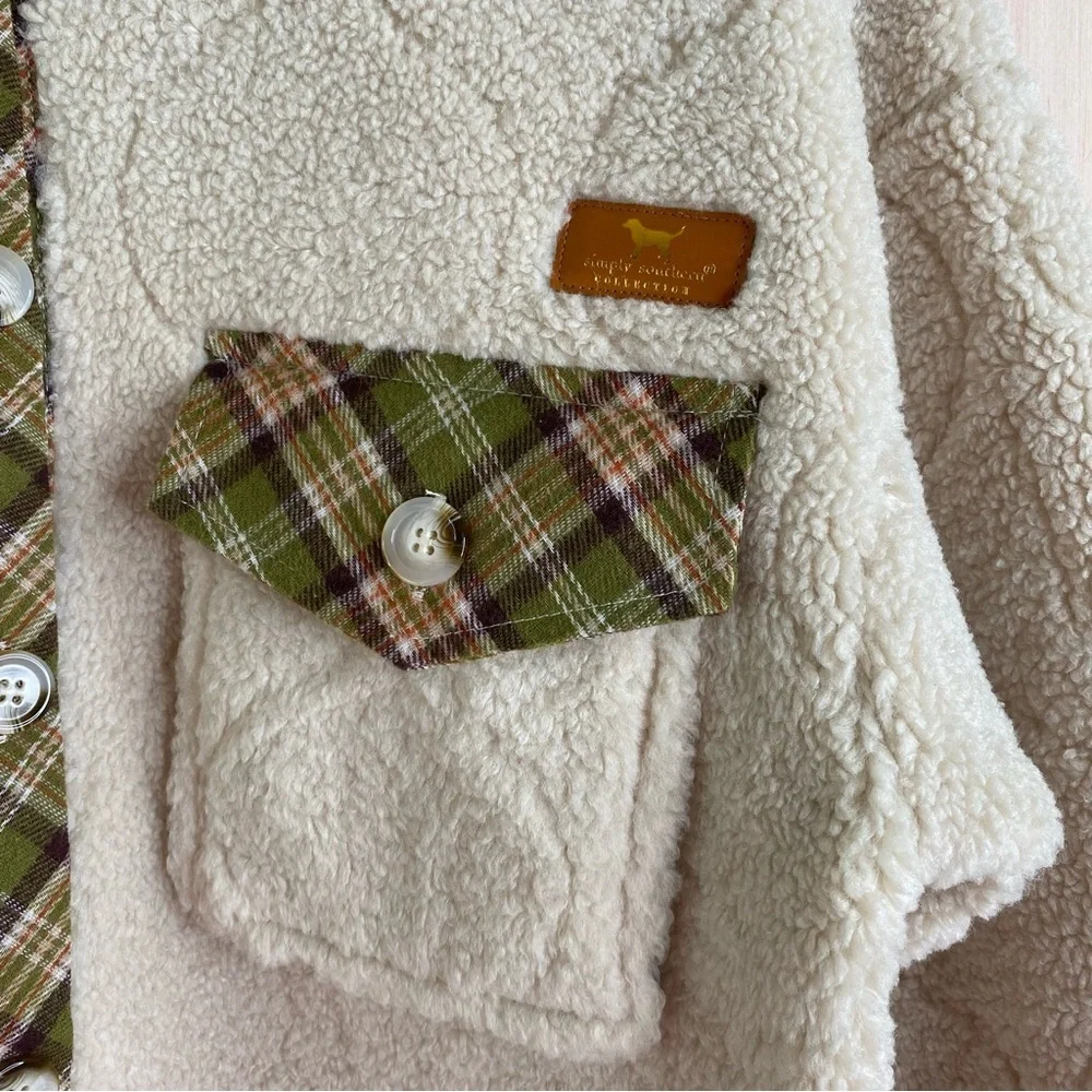 Simply Southern Youth Quilted Sherpa Jacket with Green Plaid Trim Youth Large